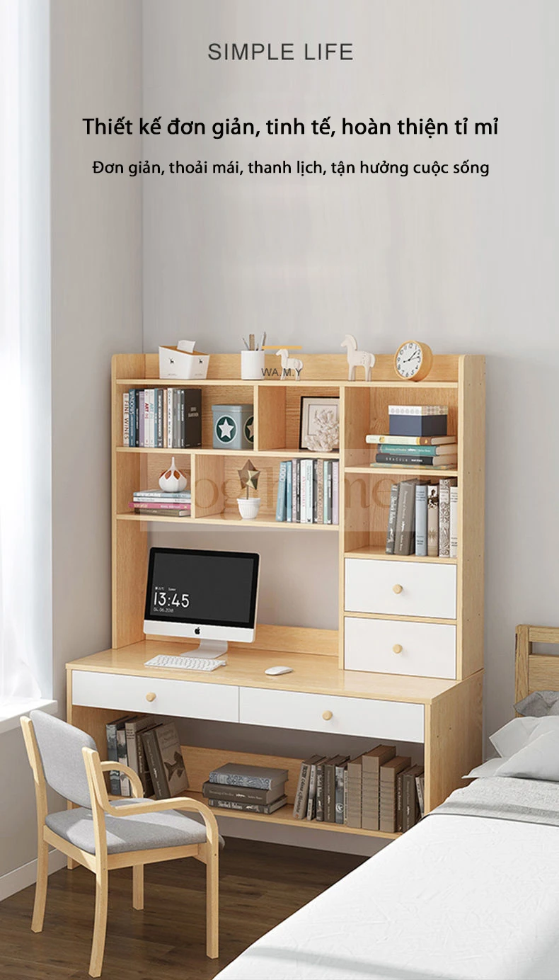 Bàn Làm Việc Phòng Ngủ Kèm Kệ Sách TOGI Smart BG028 với kích thước và kiểu dáng đa dạng, bàn làm việc phù hợp với mọi không gian làm việc, từ văn phòng đến nhà riêng.