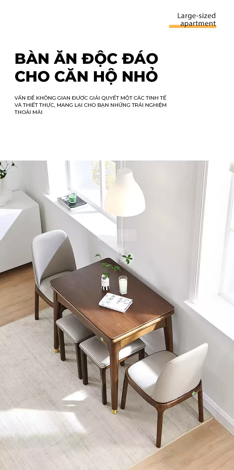 Bàn Ăn Gấp Đôi TOGI Smart A202 - Gỗ tự nhiên nâu đậm