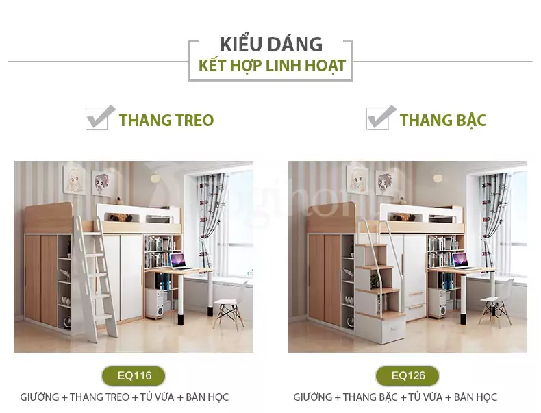 Bộ giường ngủ GN005 kiểu dáng linh hoạt