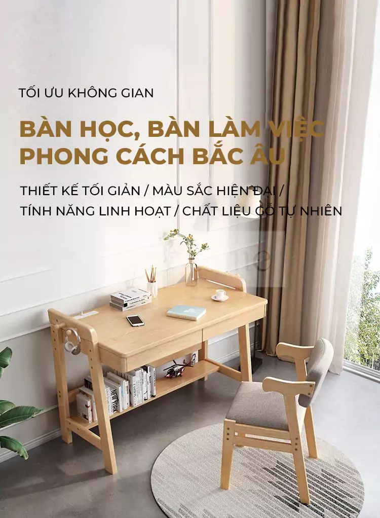 ảnh mô tả Bàn Học Tại Nhà Gỗ Tự Nhiên TOGI Smart BH077