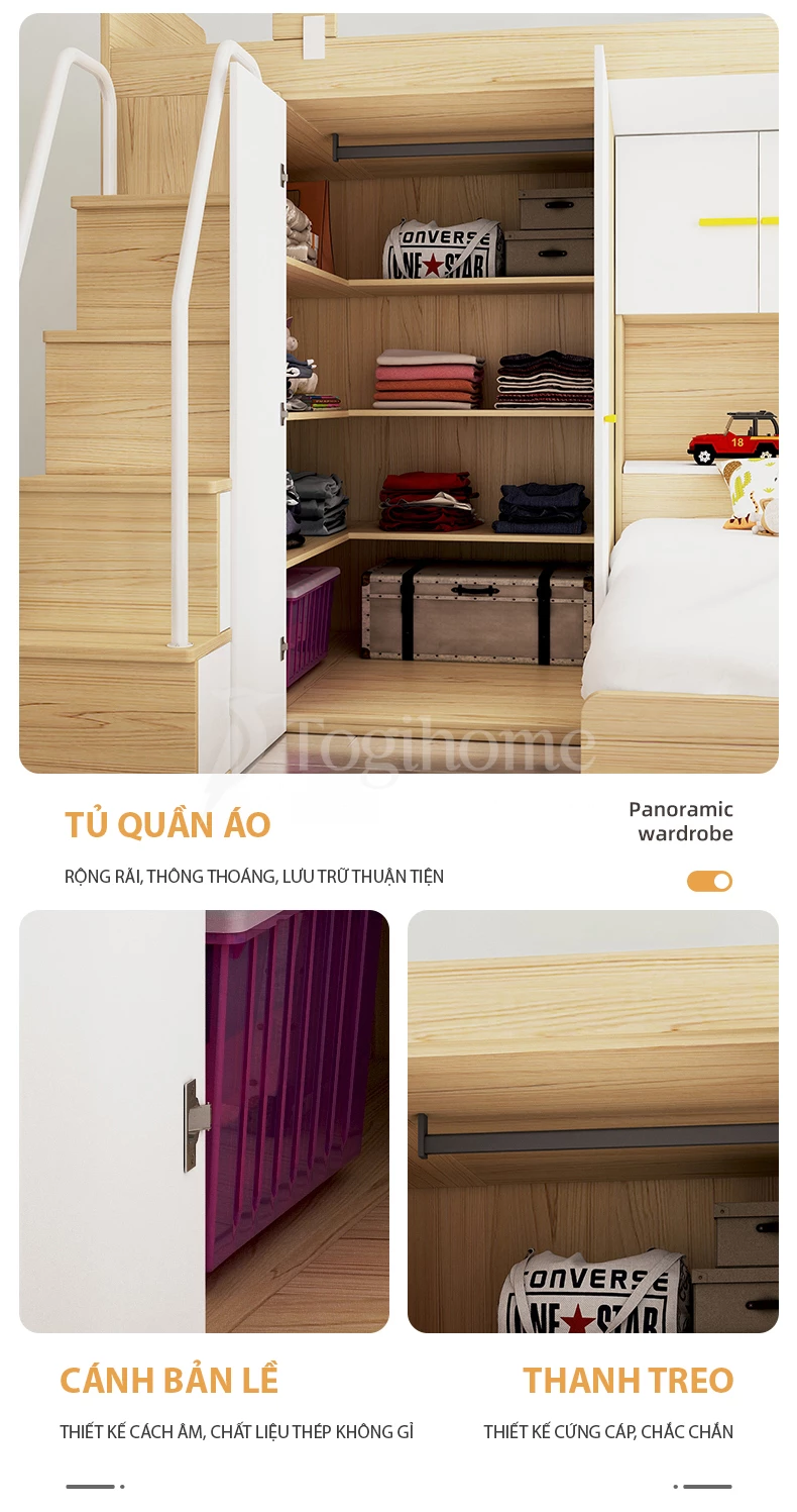 Giường ngủ phong cách hiện đại GN030 kết hợp với tủ quần áo/bàn học đa năng, nhiều kiểu dáng lựa chọn với tủ quần áo nhiều kiểu dáng