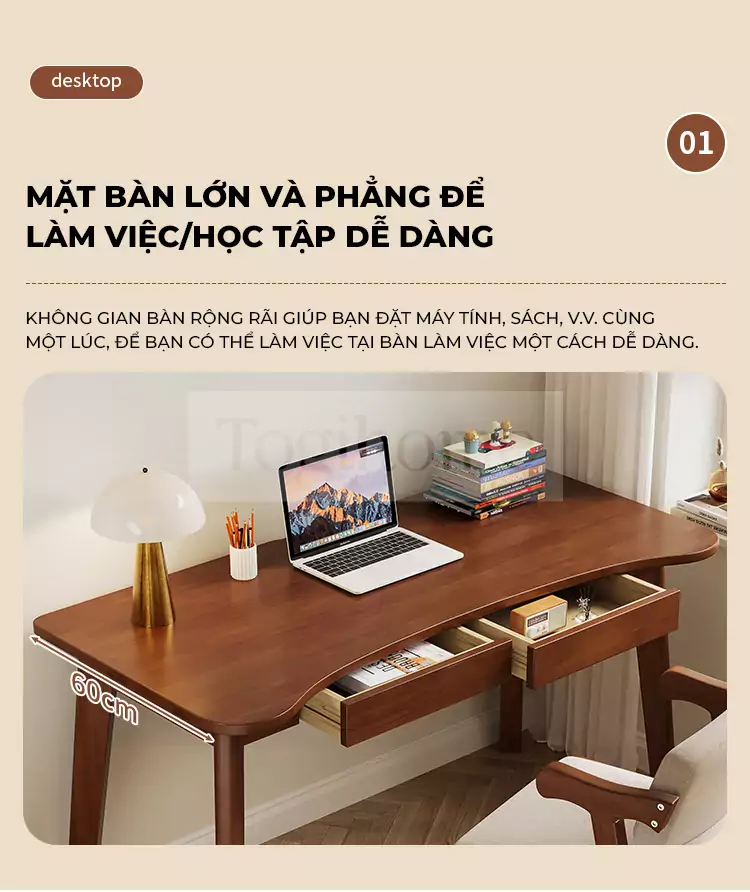 ảnh m&ocirc; tả b&agrave;n học tại nh&agrave; gỗ tự nhi&ecirc;n togi smart BH090
