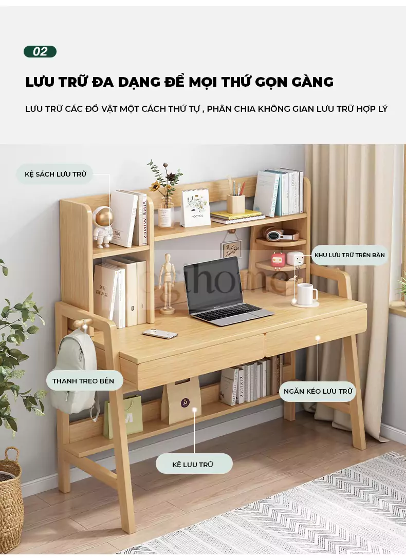 ảnh m&ocirc; tả B&agrave;n Học Sinh Gỗ Tự Nhi&ecirc;n TOGI Smart BH108