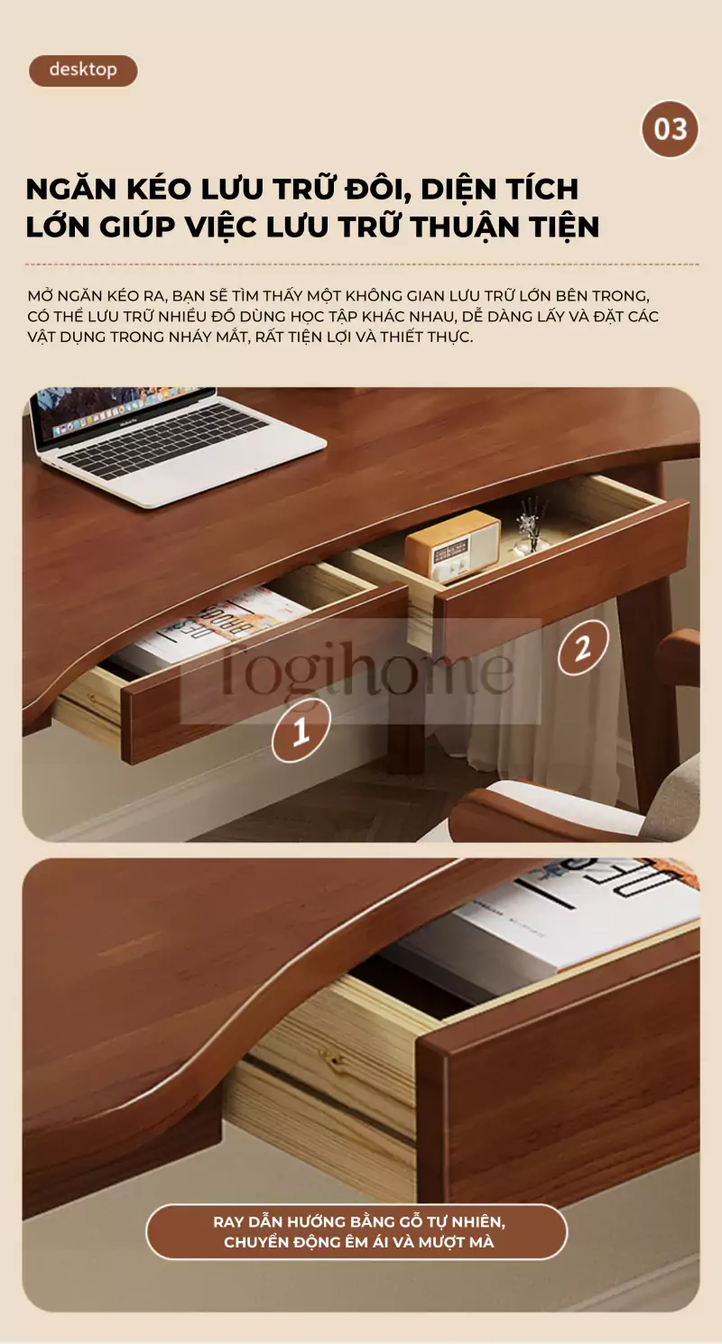 ảnh m&ocirc; tả b&agrave;n học tại nh&agrave; gỗ tự nhi&ecirc;n togi smart BH090