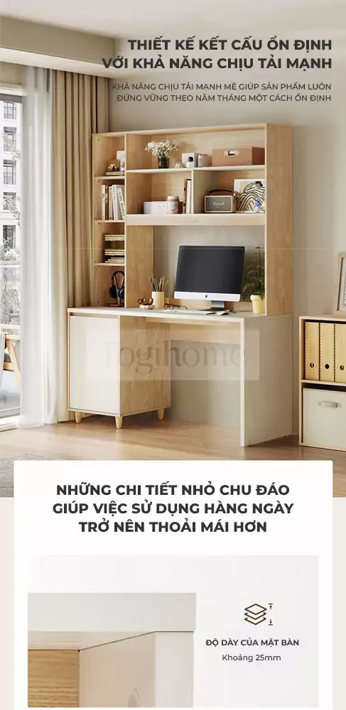 ảnh mô tả  Bàn Học Tại Nhà Kèm Kệ Sách Lớn TOGI Smart BHM085