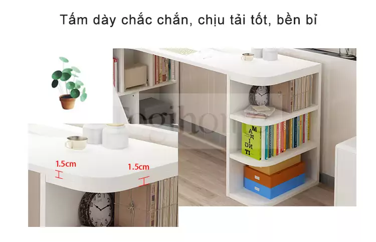 Bàn Làm Việc Tích Hợp Kệ Sách TOGI Smart BG051 không chỉ là một bàn làm việc thông thường, mà còn là một sự kết hợp tuyệt vời giữa tính tiện ích và thẩm mỹ.