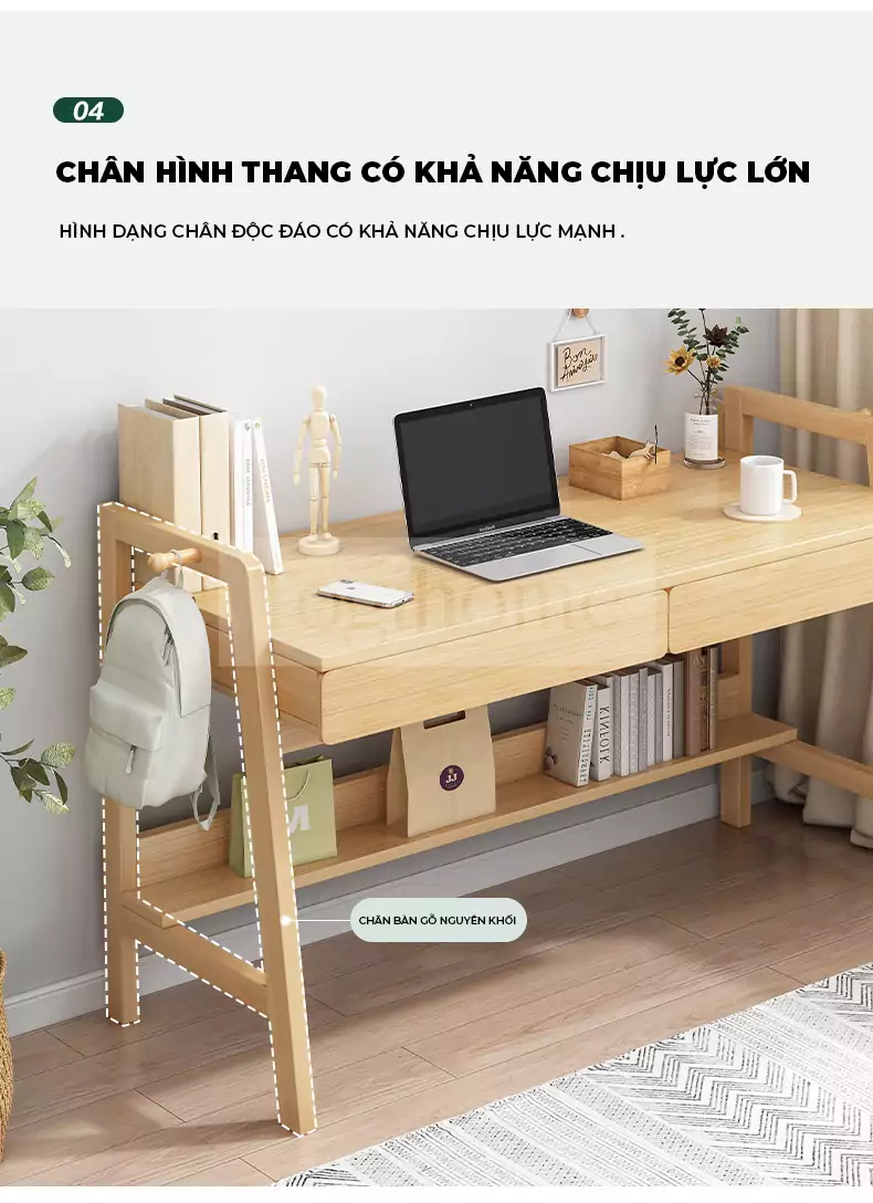 ảnh m&ocirc; tả B&agrave;n Học Sinh Gỗ Tự Nhi&ecirc;n TOGI Smart BH108