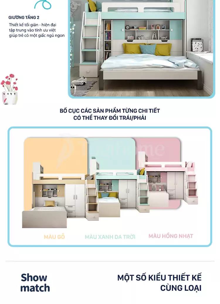 Màu sắc Combo bộ giường tầng trẻ em kết hợp tủ GTE012  và cầu thang hộp đa năng, thuận tiện, chất liệu gỗ MDF cao cấp