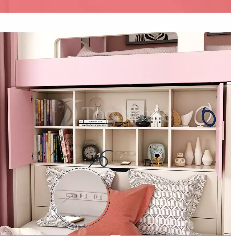 Bộ giường ngủ phong cách hiện đại GTE021 kết hợp với tủ đồ và bàn làm việc tiện nghi, đa năng gắn cổng sạc USB thông minh