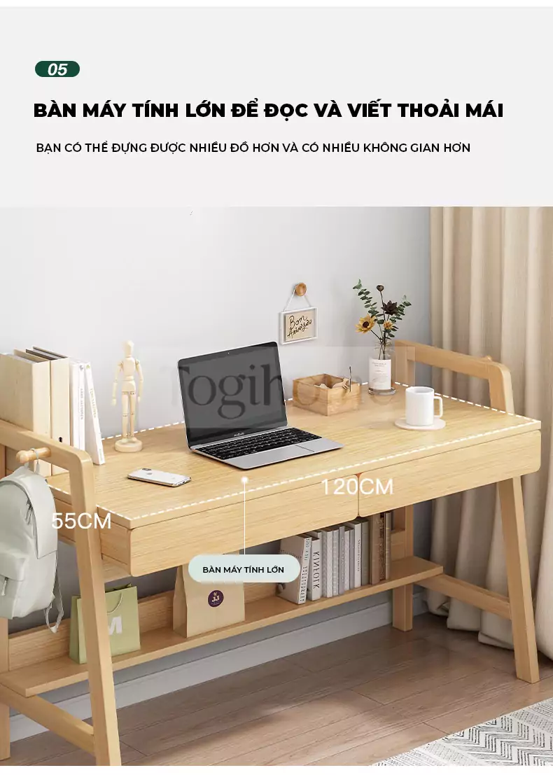 ảnh m&ocirc; tả B&agrave;n Học Sinh Gỗ Tự Nhi&ecirc;n TOGI Smart BH108