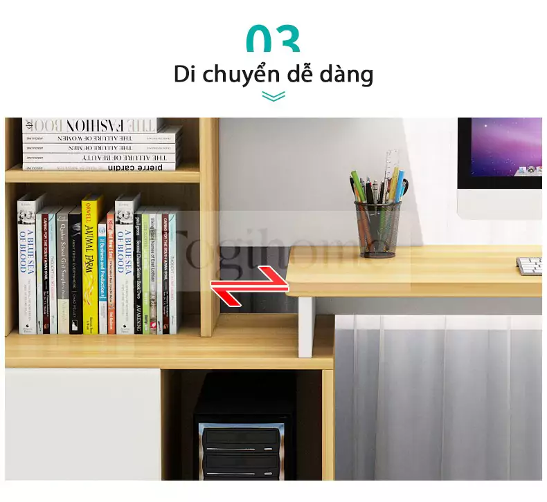 Với thiết kế t&iacute;ch hợp kệ s&aacute;ch, B&agrave;n Học K&egrave;m Kệ S&aacute;ch TOGI Smart BH045 gi&uacute;p b&eacute; tận dụng tối đa kh&ocirc;ng gian học tập m&agrave; vẫn giữ được sự gọn g&agrave;ng v&agrave; ngăn nắp.