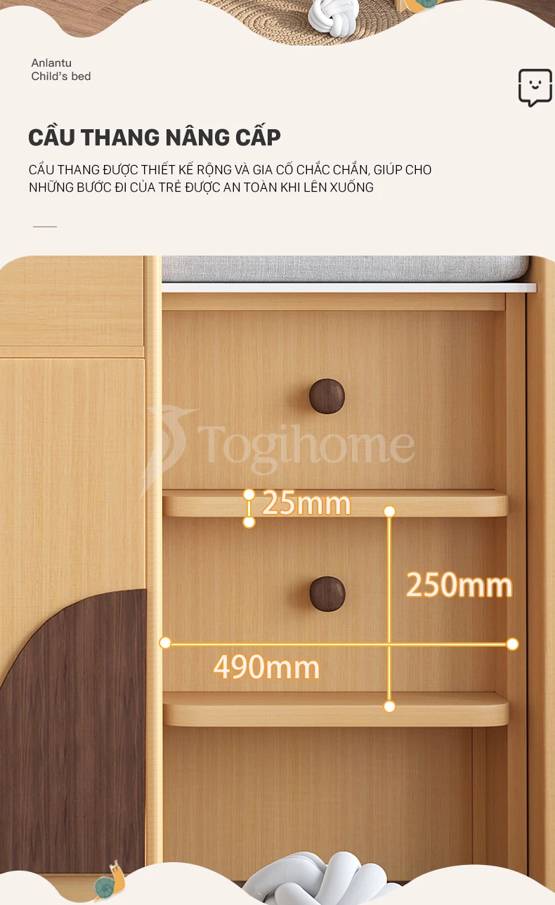 BỘ GIƯỜNG NGỦ ĐA NĂNG GTE023 Kết hợp tủ quần áo/bàn làm việc kiểu dáng hiện đại, tối ưu không gian với tủ thang nâng cấp