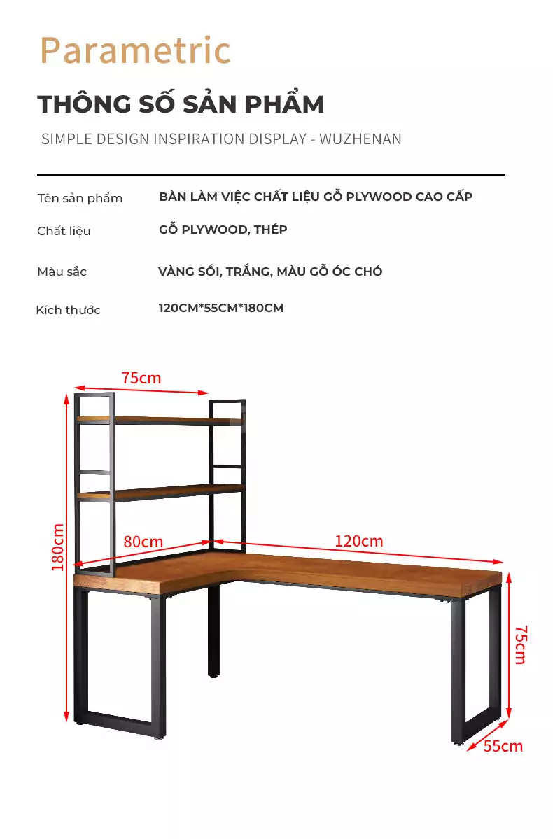 Bàn Làm Việc Gỗ Tự Nhiên Khung Thép Sơn Tĩnh Điện Togismart BTG020