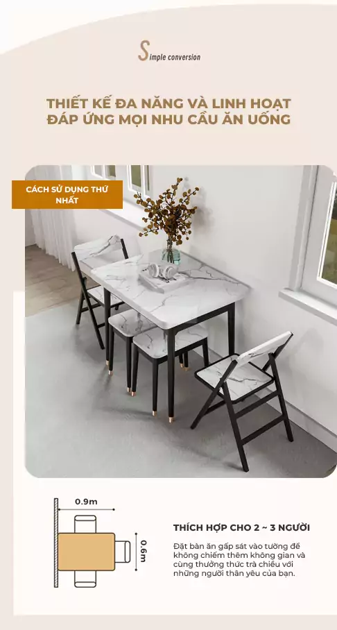 Bàn Ăn Gỗ Tự Nhiên Mở Rộng Không Gian TOGI Smart BA073