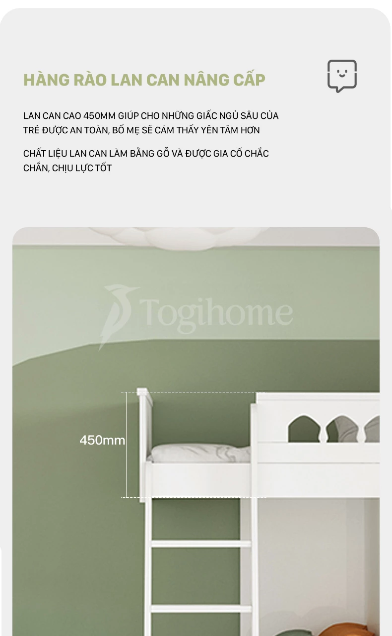 Bộ giường ngủ trẻ em đa năng GTE033 kết hợp tủ lưu trữ phong cách hiện đại, chất liệu gỗ MDF cao cấp với thiết kế lan can an toàn cho trẻ