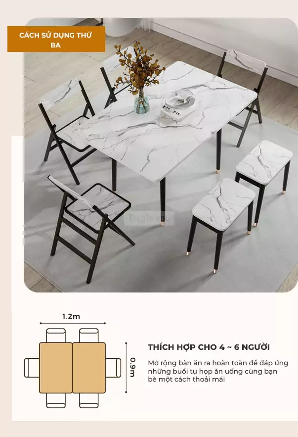 Bàn Ăn Gỗ Tự Nhiên Mở Rộng Không Gian TOGI Smart BA073