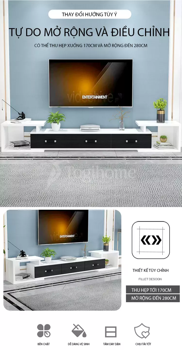 Kệ tủ tivi thông minh KTV 008 kích thước tùy chỉnh