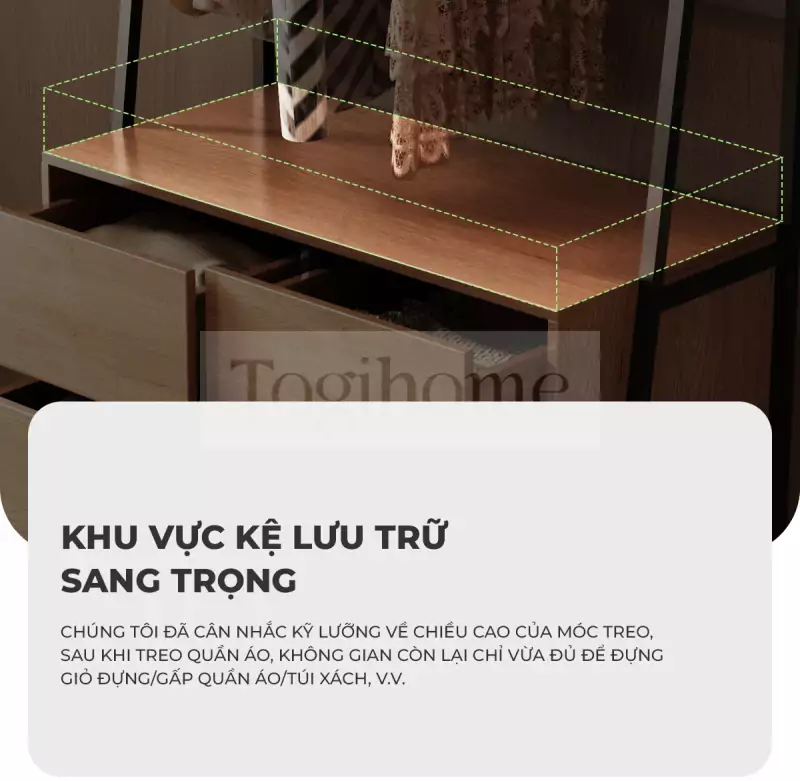 Kệ Treo Quần Áo Togismart TQ054 với sự kết hợp tinh tế giữa chất liệu và phong cách hứa hẹn mang lại cho không gian sống của bạn một diện mạo mới mẻ và thanh lịch