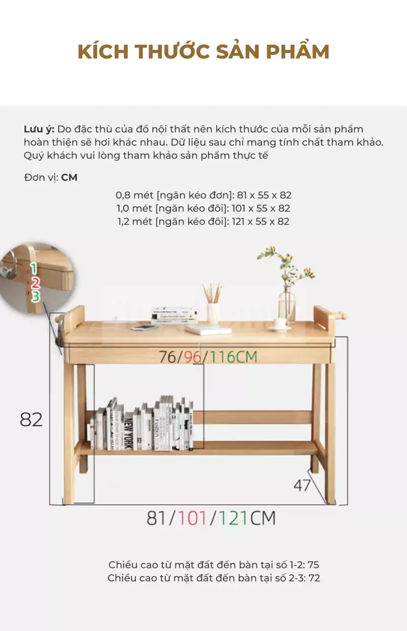 ảnh mô tả Bàn Học Tại Nhà Gỗ Tự Nhiên TOGI Smart BH077