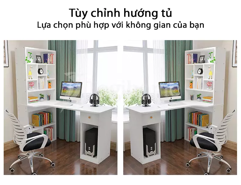 Bàn học sinh kiểu dáng hiện đại BHSV053  kết hợp kệ sách tối ưu không gian với thiết kế tùy chỉnh hướng linh hoạt