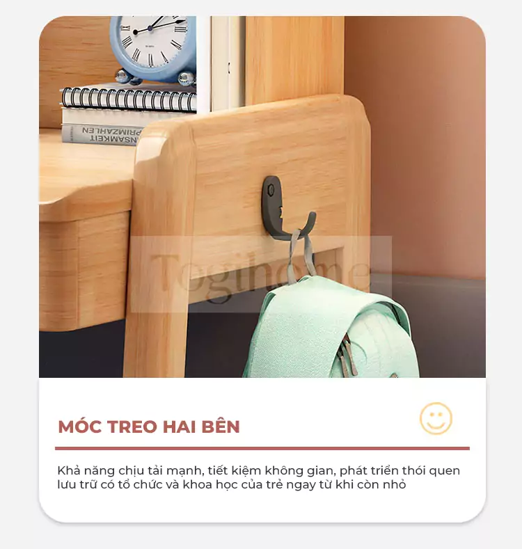 ảnh mô tả Bàn Học Tích Hợp Kệ Sách Gỗ Tự Nhiên TOGI Smart BH079