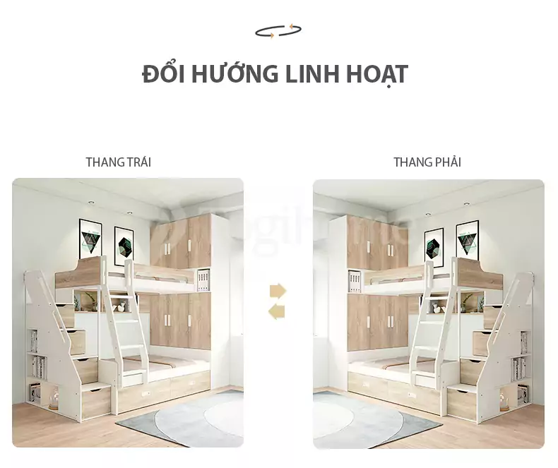 Thiết kế tùy chỉnh hướng của Bộ nội thất giường ngủ kết hợp tủ đồ thông minh GN028  phong cách hiện đại, tối ưu không gian