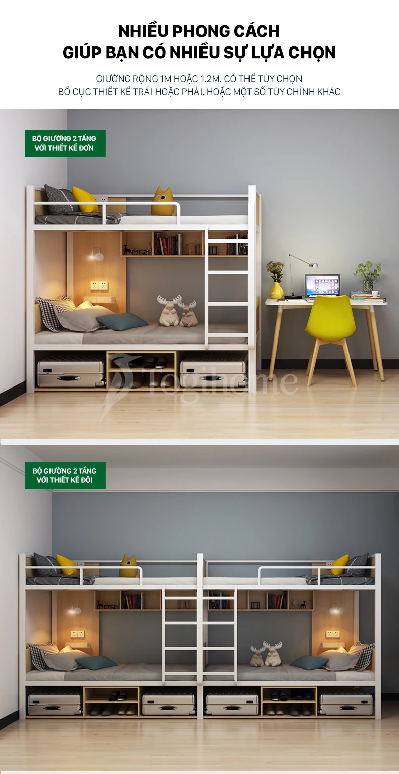 Bộ giường ngủ 2 tầng đa năng GSTE006 kết hợp tủ và cầu thang kiểu dáng hiện đại, tối ưu không gian với kích thước tùy chọn