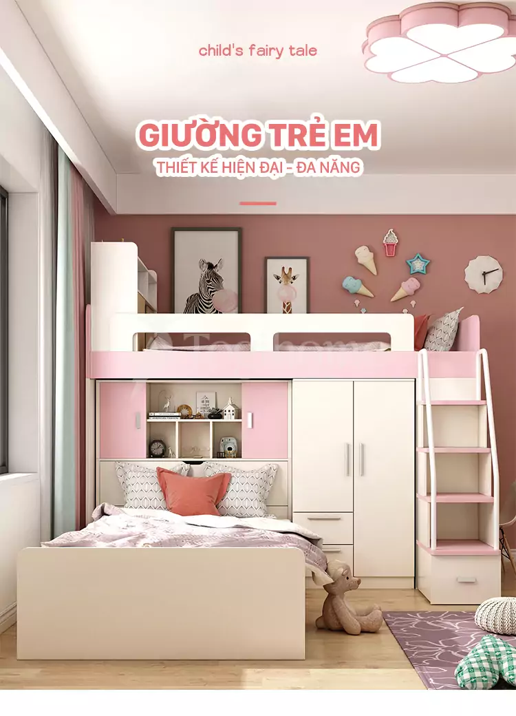 Bộ giường ngủ phong cách hiện đại GTE021 kết hợp với tủ đồ và bàn làm việc tiện nghi, đa năng thiết kế hiện đại tối ưu không gian