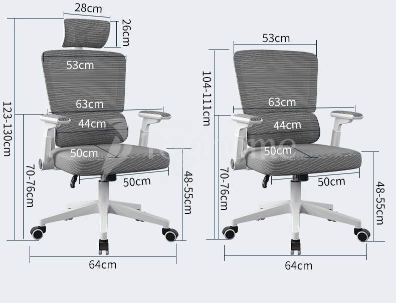 kích thước chi tiết của ghế văn phòng công thái học gh006
