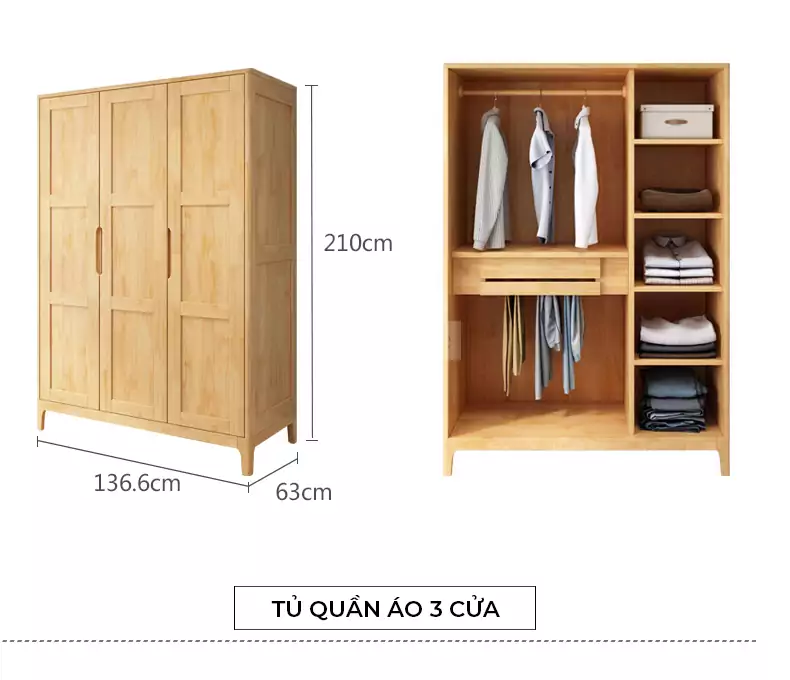Tủ Quần Áo Gỗ Tự Nhiên TOGI Smart SC104