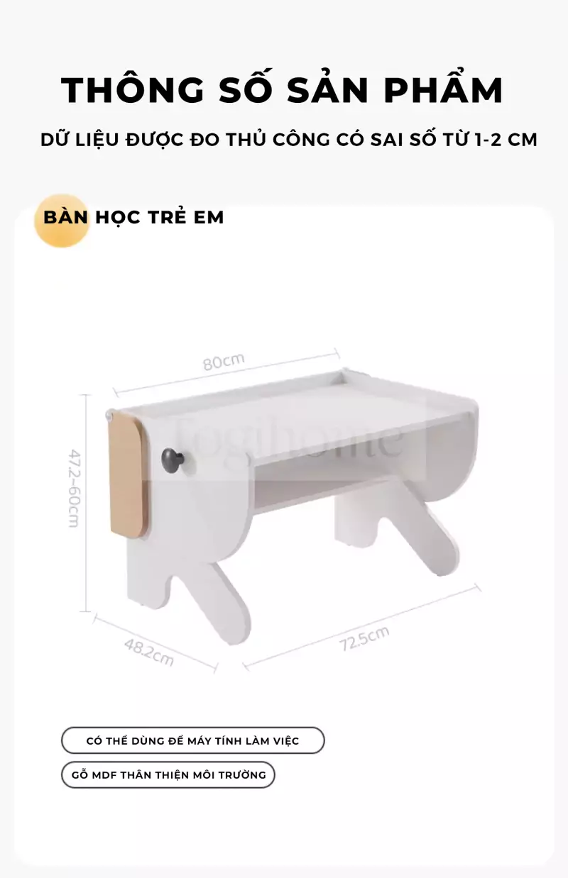 ảnh m&ocirc; tả b&agrave;n học cho trẻ em TOGI Smart BH093