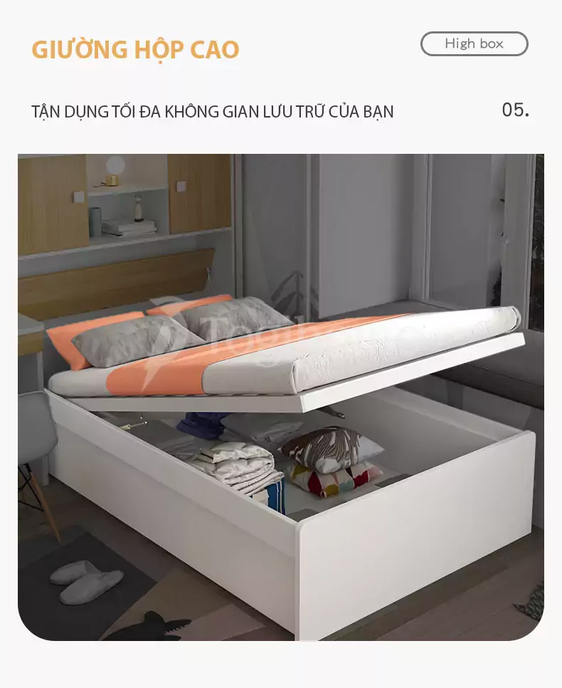 Combo giường ngủ kết hợp tủ lưu trữ và bàn làm việc GN031 thiết kế hiện đại, nhiều kiểu dáng lựa chọn với thiết kế giường hộp lưu trữ rộng rãi
