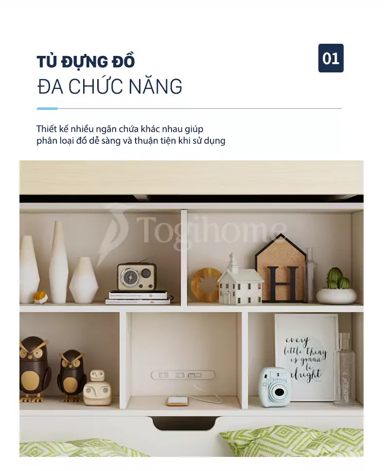 BỘ GIƯỜNG TẦNG ĐA NĂNG TRẺ EM KẾT HỢP TỦ QUẦN ÁO/CẦU THANG GTE09 phong cách tối giản, sang trọng với kệ đầu giường nhiều ngăn