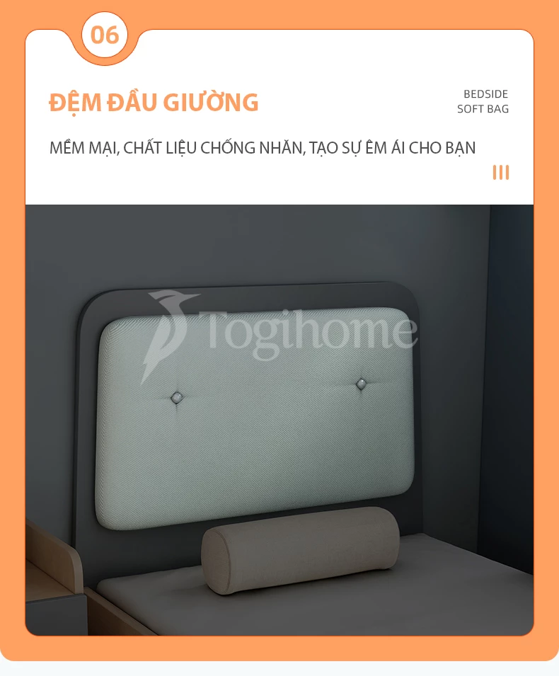 Bộ giường tầng GN035 đa năng kết hợp tủ/bàn học kiểu dáng hiện đại, tối ưu không gian với đệm đầu giường bọc da êm ái