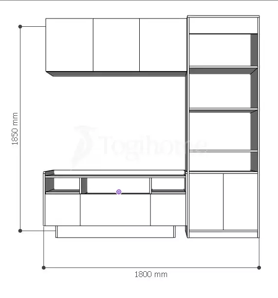 kích thước chi tiết bộ kệ tivi tv006