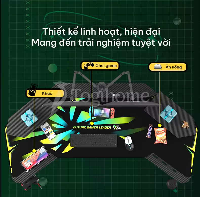 thiết kế phân vùng hiện đại của bàn gaming ga053