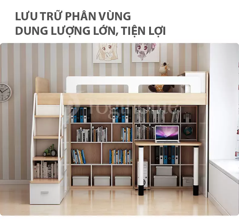 bộ giường ngủ GN005 thiết kế lưu trữ phân vùng