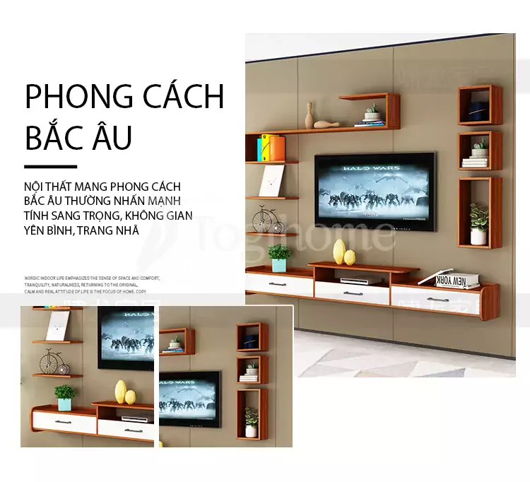  Kệ tủ tivi treo tường KTV 048 phong cách Bắc Âu