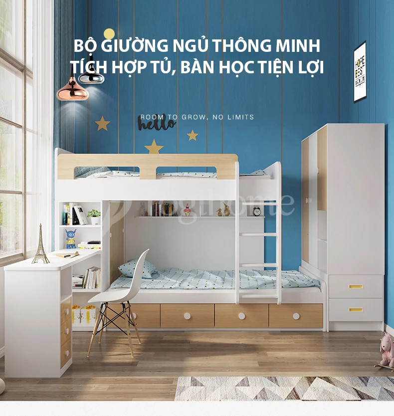 Bộ giường ngủ GN006 thiết kế đa năng, tích hợp đa dạng