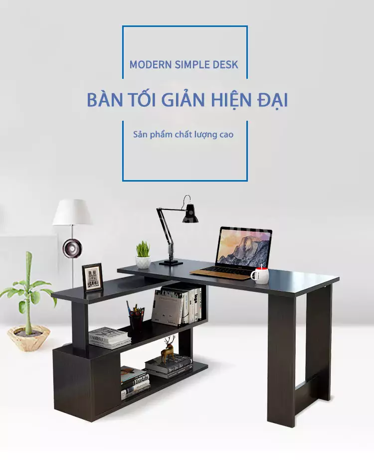 Bàn học sinh/Bàn làm việc kết hợp kệ lưu trữ xoay kiểu dáng độc đáo BHSV038 phong cách tối giản