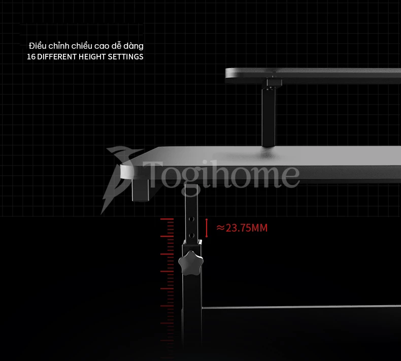 thiết kế nâng hạ chiều cao tiện lợi ở bàn gaming ga052