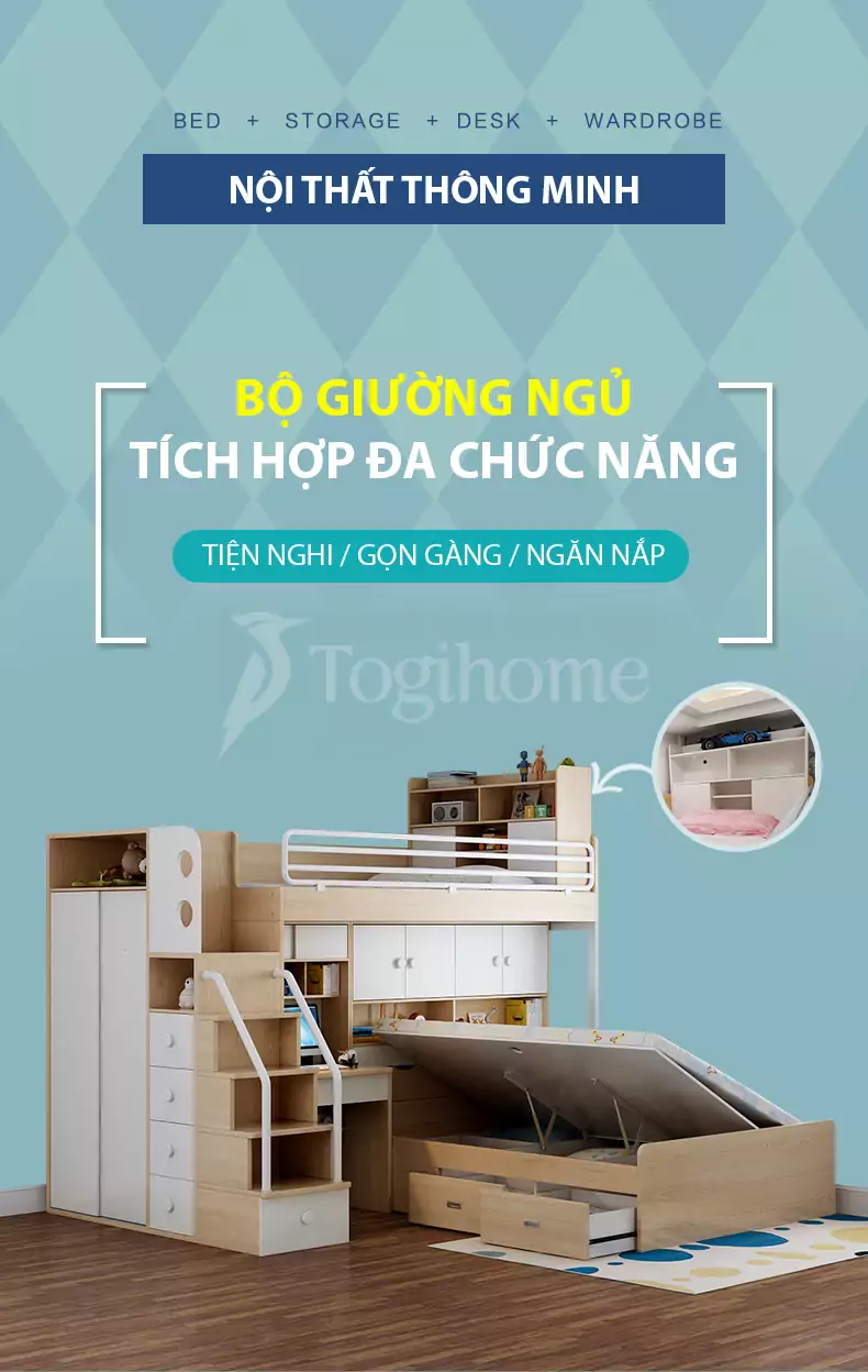 Bộ giường ngủ tối ưu kết hợp tủ lưu trữ đa dạng GN012