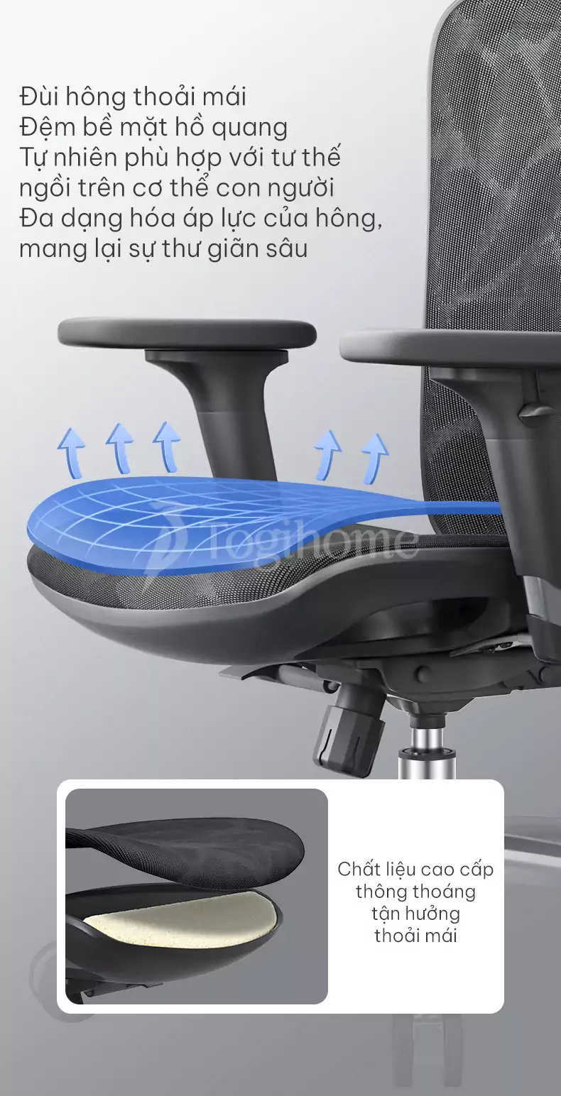 thiết kế lưới tho&aacute;ng kh&iacute; ở ghế văn ph&ograve;ng c&ocirc;ng th&aacute;i học gh005