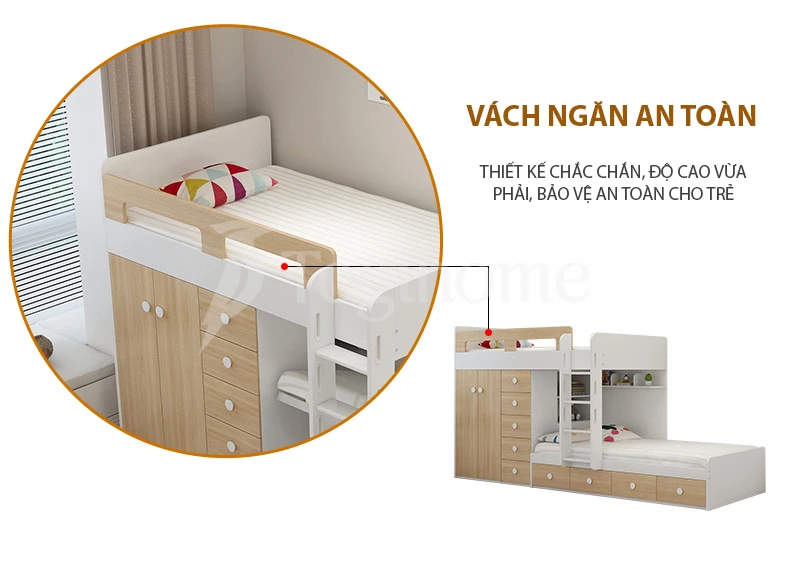 Giường ngủ kết hợp tủ lưu trữ đa năng GN010 thiết kế an toàn