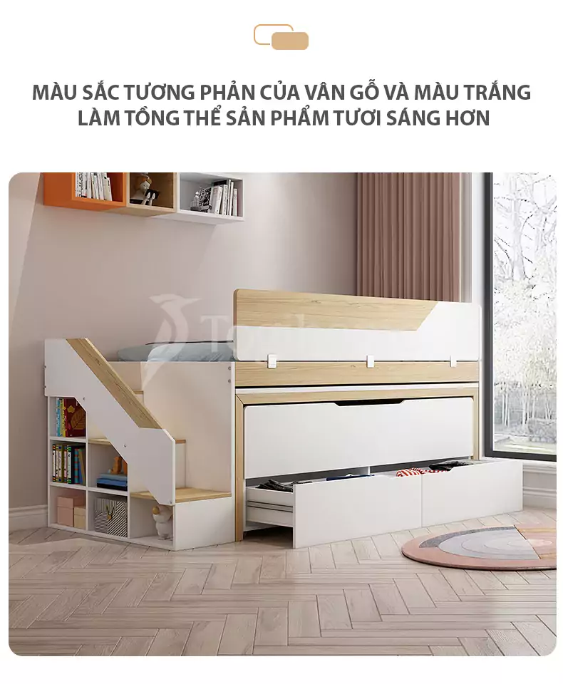 Màu sắc Bộ giường tầng trẻ em GN027 thông minh kết hợp tủ lưu trữ đa năng, kiểu dáng hiện đại