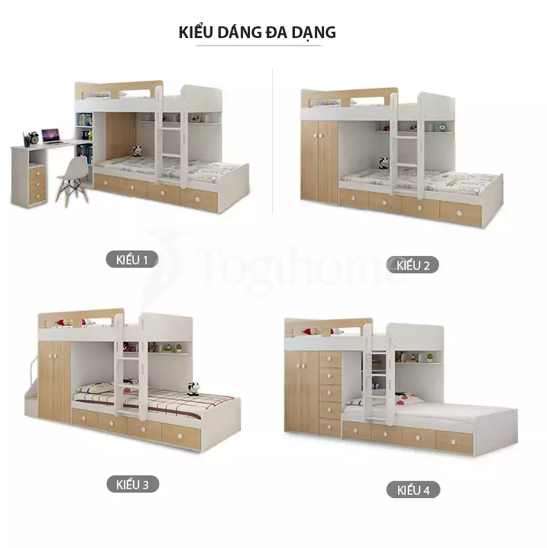 Giường ngủ kết hợp tủ lưu trữ đa năng GN010 kiểu dáng đa dạng