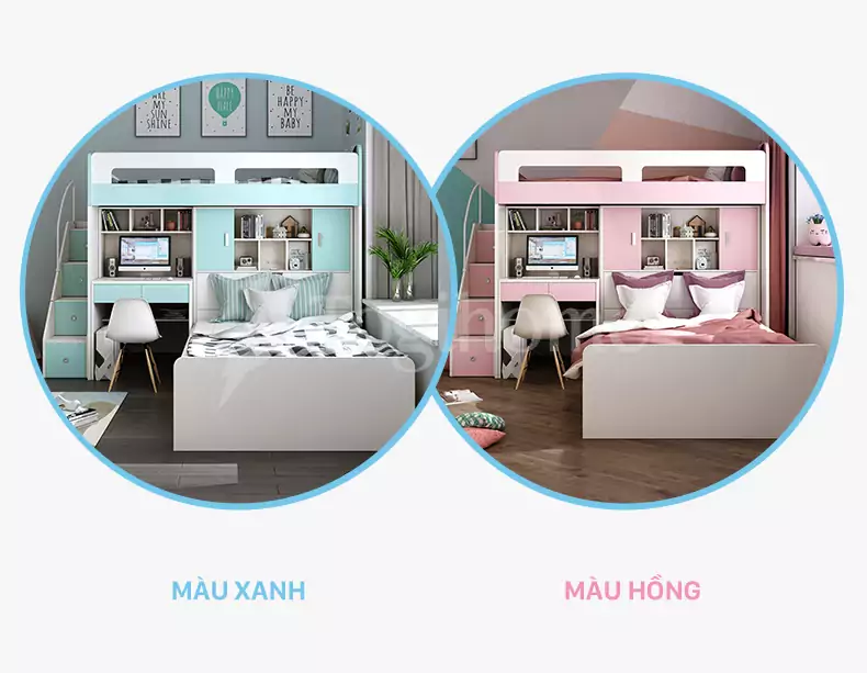 BỘ GIƯỜNG TẦNG ĐA NĂNG TRẺ EM KẾT HỢP TỦ QUẦN ÁO/CẦU THANG GTE09 phong cách tối giản, sang trọng với 2 màu sắc