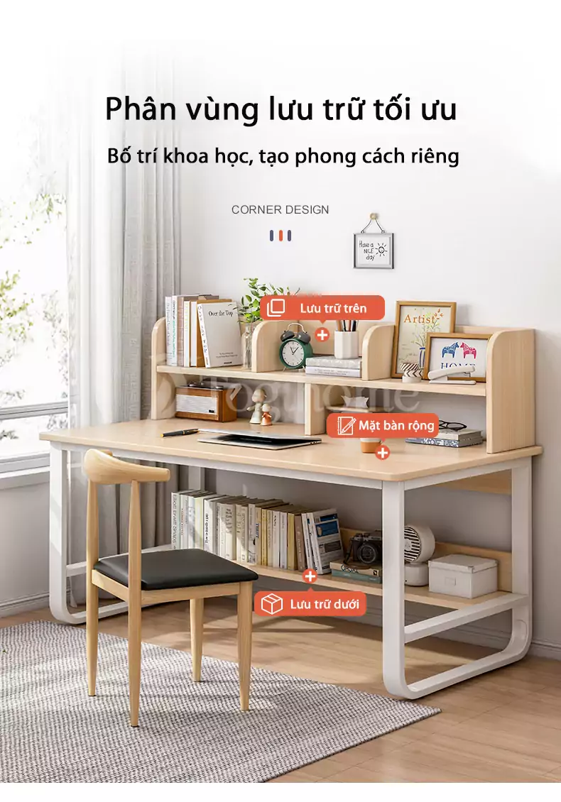 Bàn học sinh kết hợp gỗ và kim loại bền đẹp BHSV002, thiết kế linh hoạt, tối ưu không gian với thiết kế phân vùng lưu trữ linh hoạtBàn học sinh kết hợp gỗ và kim loại bền đẹp BHSV002, thiết kế linh hoạt, tối ưu không gian