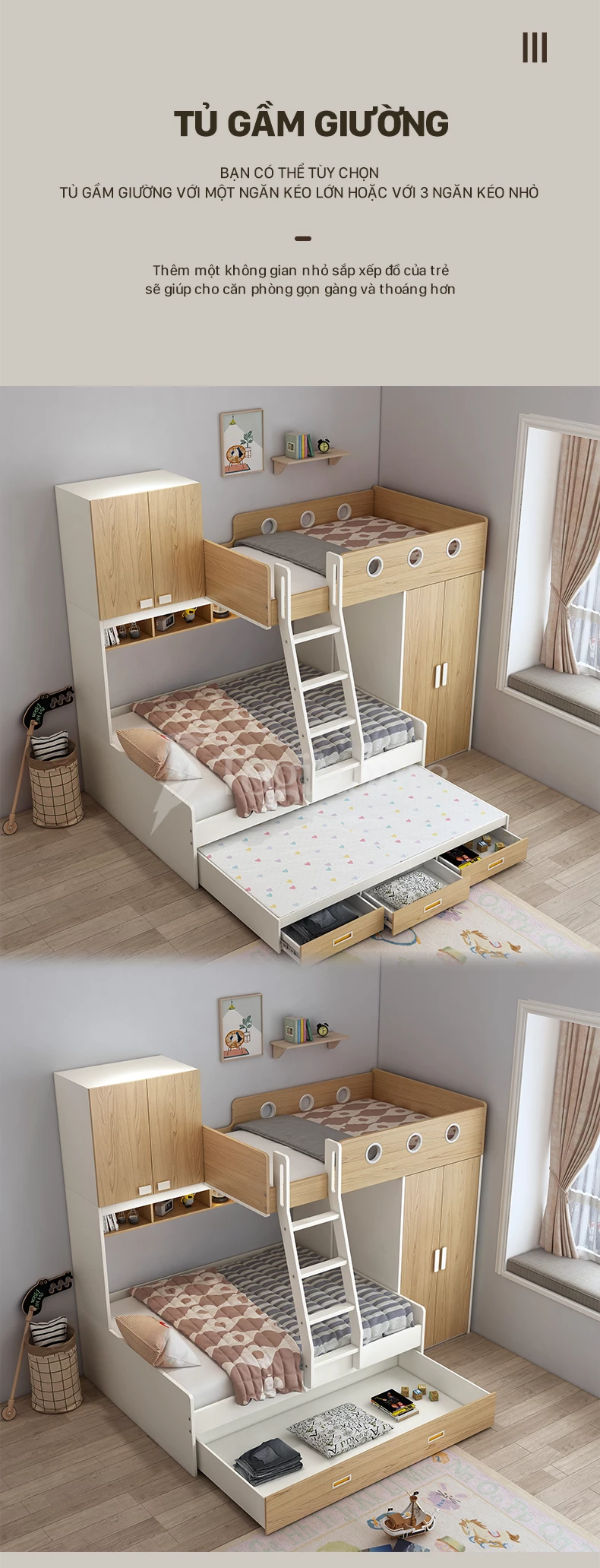 Thiết kế giường dạng hộp đa năng của bộ giường trẻ em GTE05