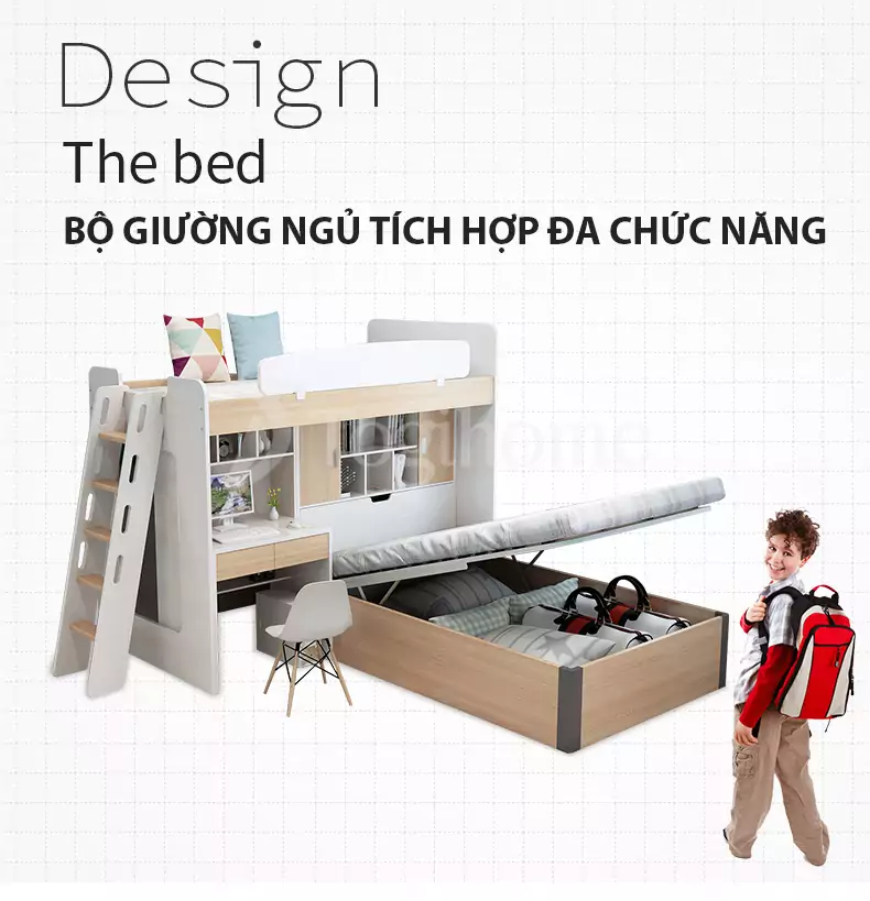 Bộ giường ngủ tích hợp đa năng GN009